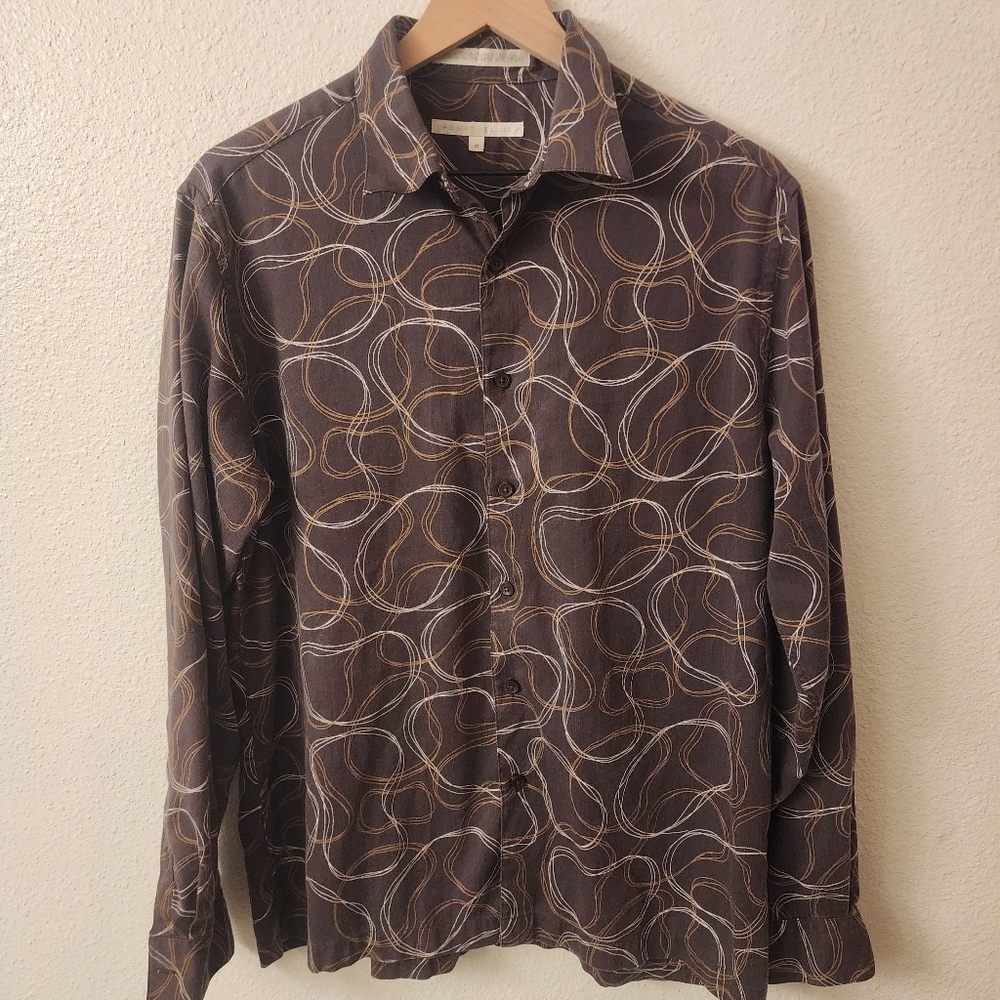 Perry Ellis Abstract Swirls Cotton Blend Button-down Shirt Mens Medium
